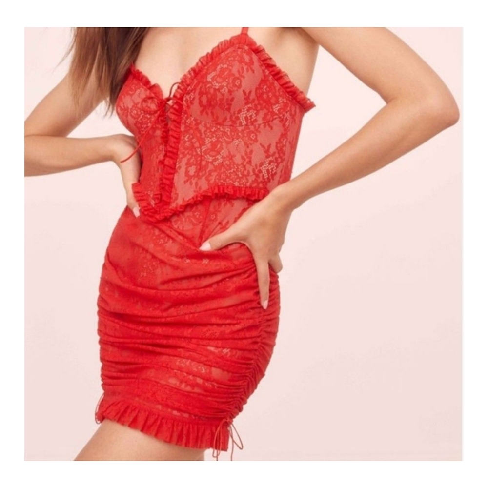 NWOT For Love and Lemons 🍋 Gracie High and Low Lace Dress Large Red - Picture 1 of 6